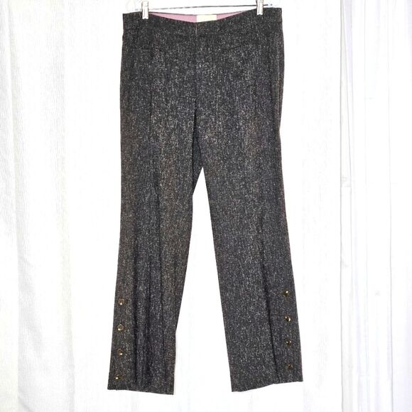 Elevenses Gray Brown Tweed Wide Leg Button Accent Zip Front Dressy Trouser Pants - Picture 2 of 15